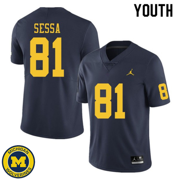 Youth Michigan Wolverines #81 Will Sessa Navy Replica Game Jersey